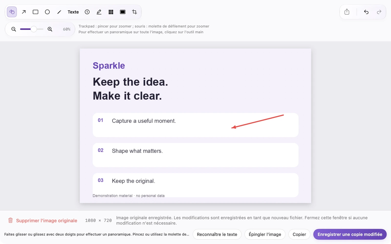 Éditeur d'images SparkleShot réel avec outils d'annotation, OCR, contrôles d'épinglage, de copie et d'enregistrement-copie